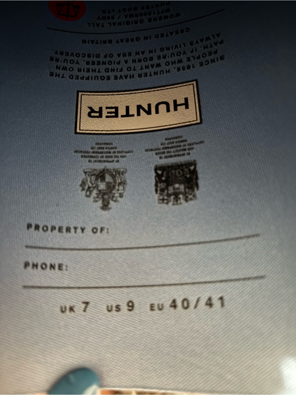 Hunter Light Blue Boot Box Label with Black Logo - Picture 3 of 3